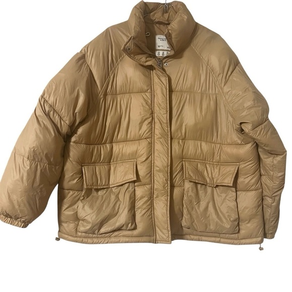 Abercrombie & Fitch Oversized Utility Puffer Jacket in Tan Sz L Water Resistant - Picture 2 of 16